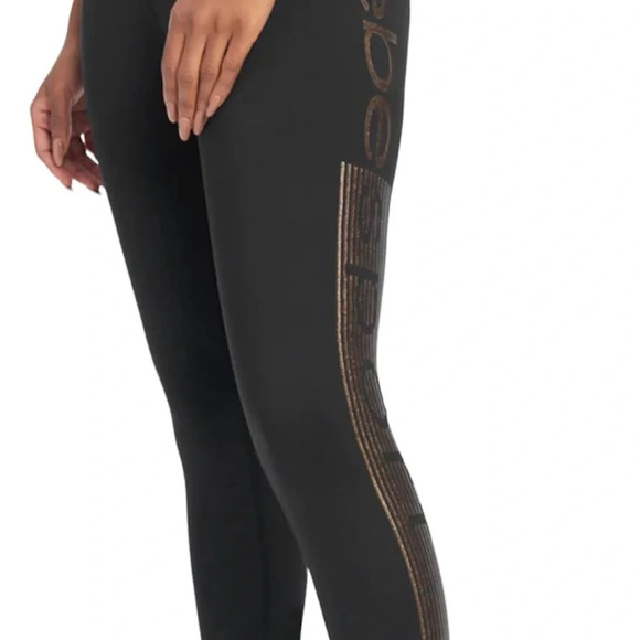 Bebe Soort  black Rose gold sparkle side Logo high waisted leggings Sz L - Picture 3 of 10